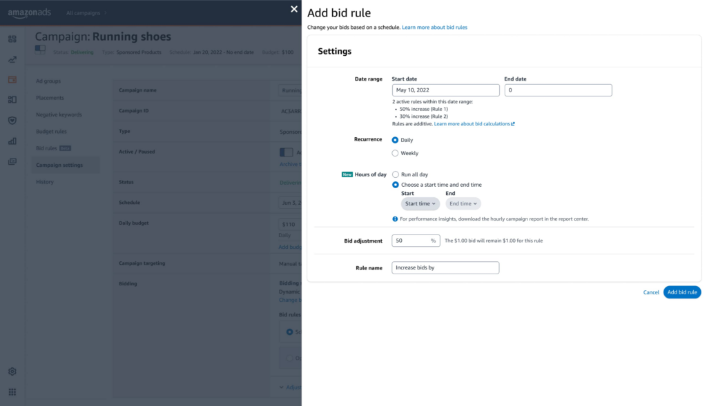 Bidding Rules via Amazon Ads Console or Amazon Ads API